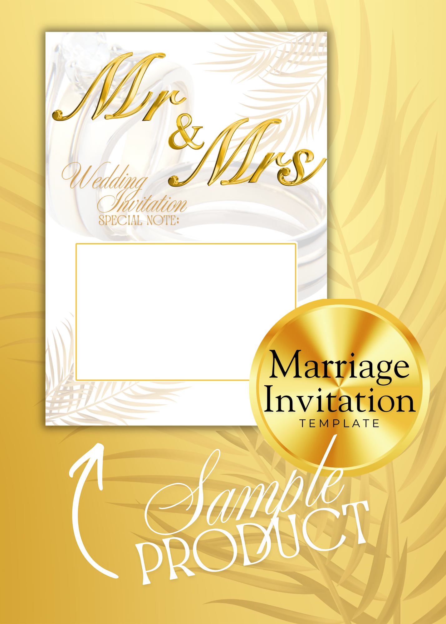 Wedding Invitation Gold & White (Instant Download)