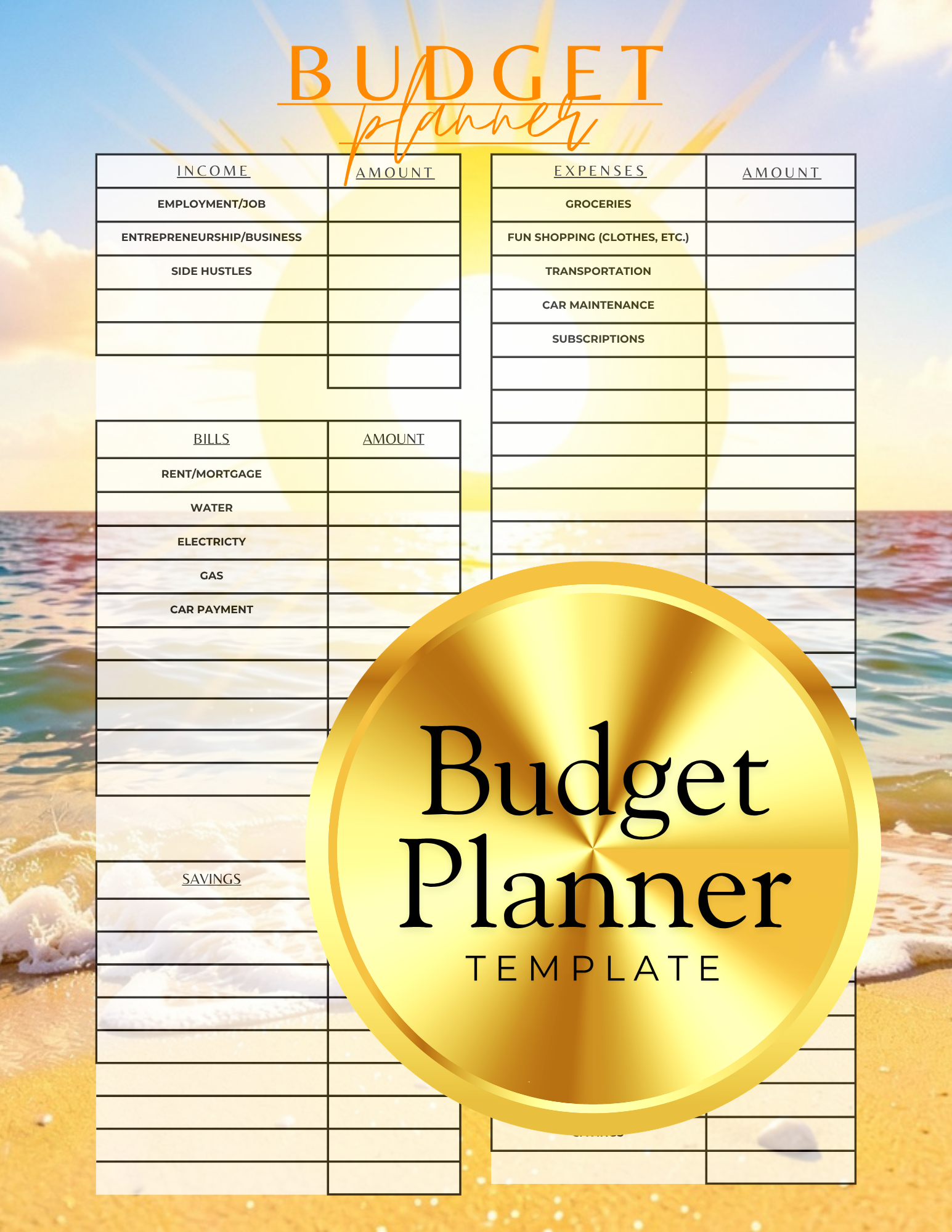 Budget Planner Template (Printable & Downloadable)